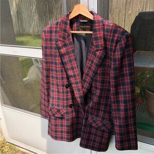 Vintage Giorgio Sant Angelo Red Tartan Plaid 1980s Wool Blazer Jacket Women’s 12